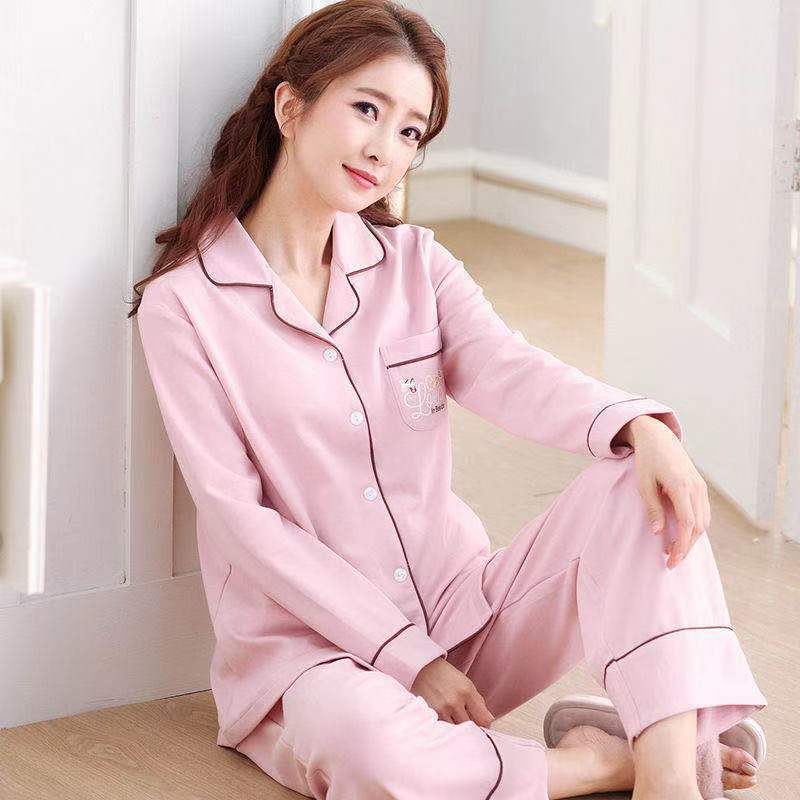 Damen-Pyjama-Set, 100% Baumwolle, langärmelig