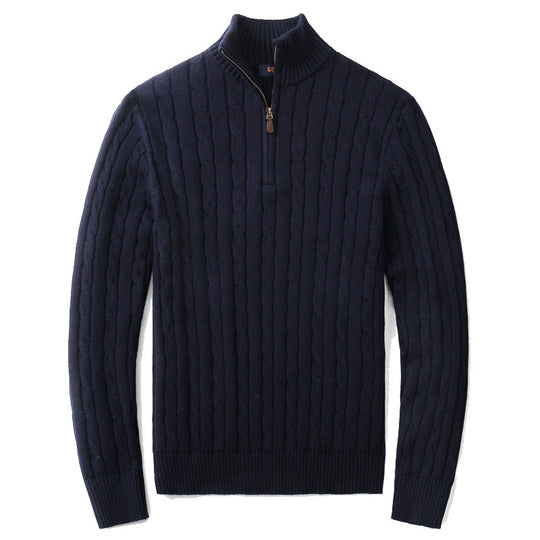 Herren-Strickpullover, Stehkragen mit Reißverschluss, Zopfmuster
