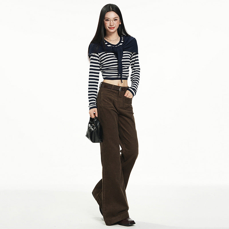 Damen-Cordhose, Schlaghose, hohe Taille, Vintage-Stil