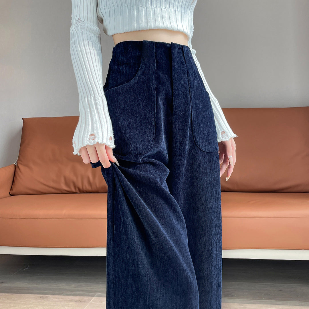 Gefütterte Cord-Stoffhose mit weitem Bein