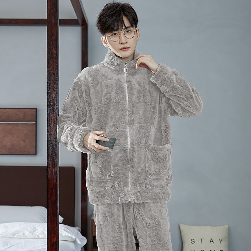 Paar-Pyjama-Set aus Korallenfleece, gefüttert, mit Reißverschluss