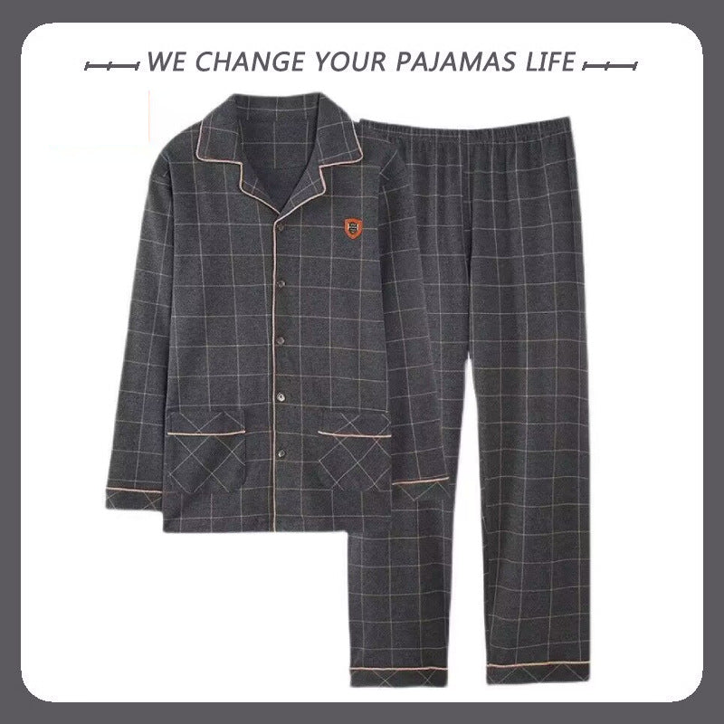 Herren-Pyjama-Set, Baumwolle, Langarm, kariert