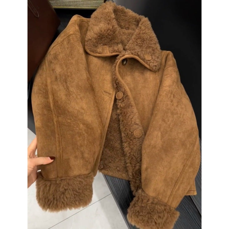 Wendejacke aus Wildlederimitat mit Lammfleece