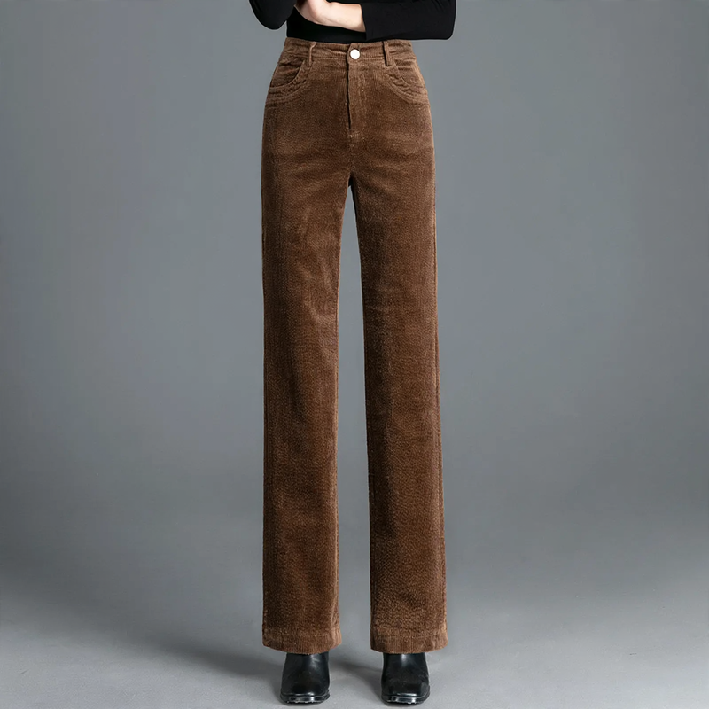 Gefütterte Cordhose für Damen, hoch geschnitten, gerade Passform
