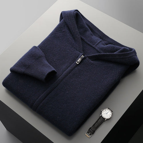 Herren-Kaschmir-Strickjacke mit Kapuze, dick