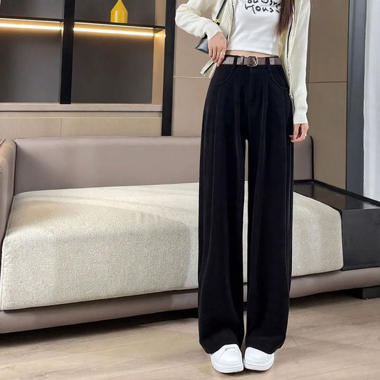 Kord-Hose mit weitem Bein, High-Waist, gefüttert
