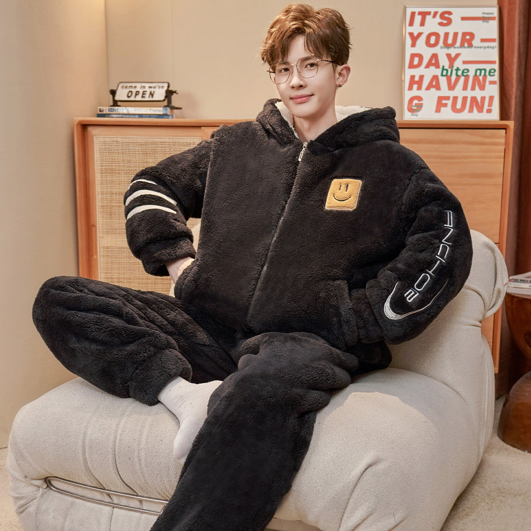 Herren-Pyjama-Set, Korallenfleece, gefüttert, warm
