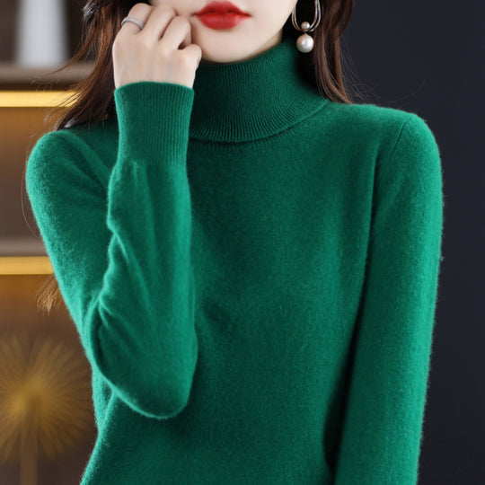 Damen-Wollpullover, hochgeschlossen, feiner Strick