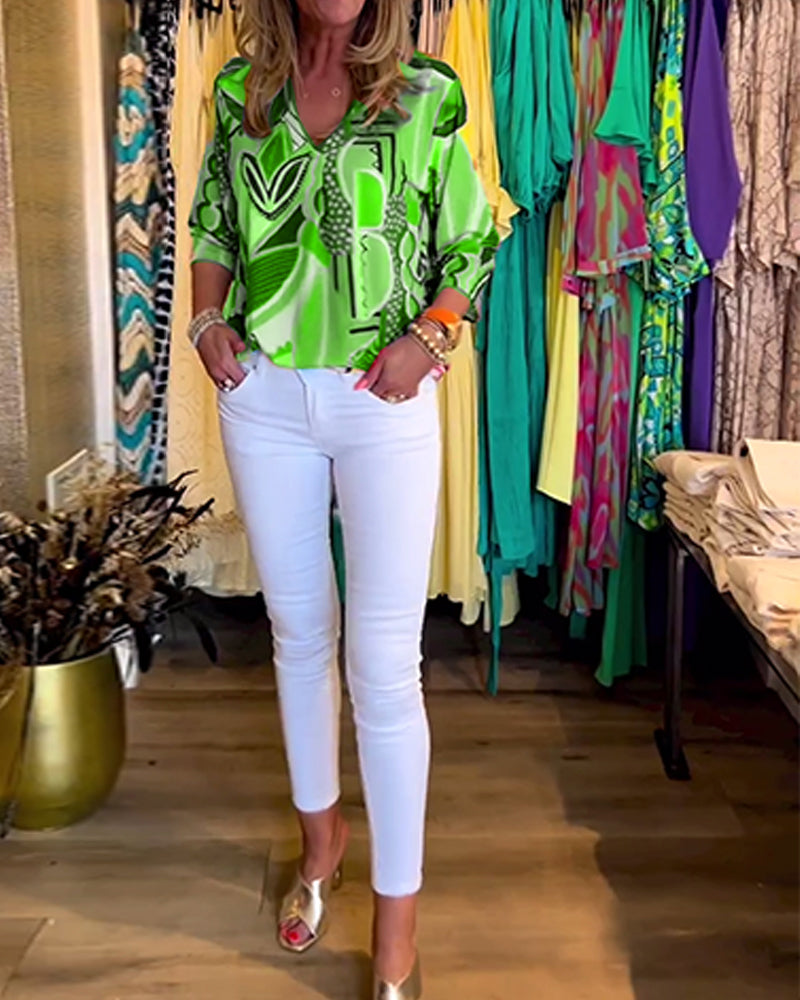 Bunte Langärmlige Bluse mit Print