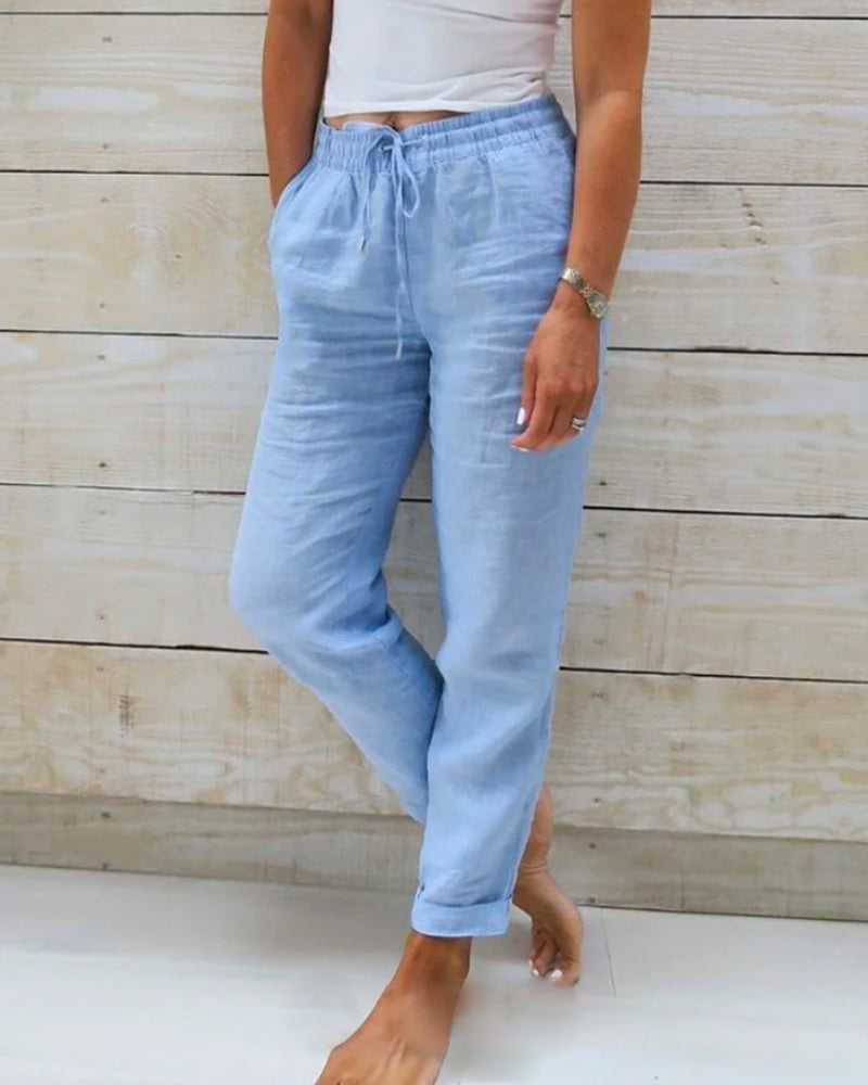 Nord Taschen | Damen Leinenhose mit Baumwollanteil und Elastischem Bund