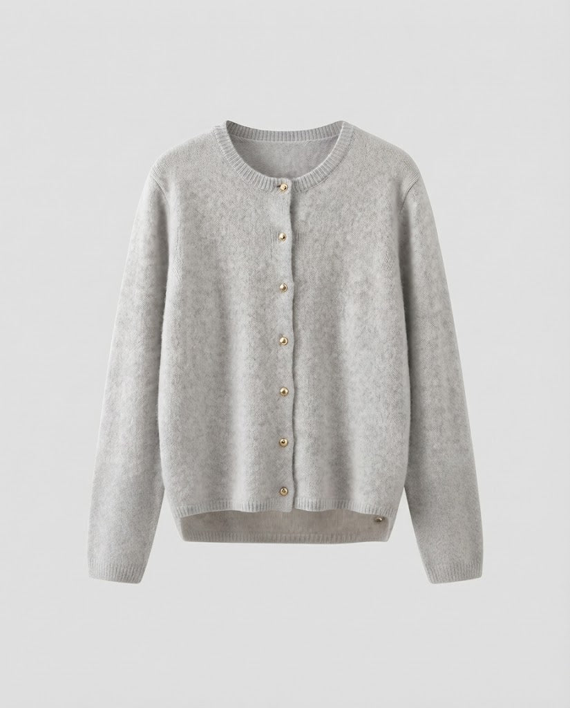 Damen Feiner Wollmix‑Knopfcardigan mit dekorativen goldfarbenen Druckknöpfen Nord Taschen