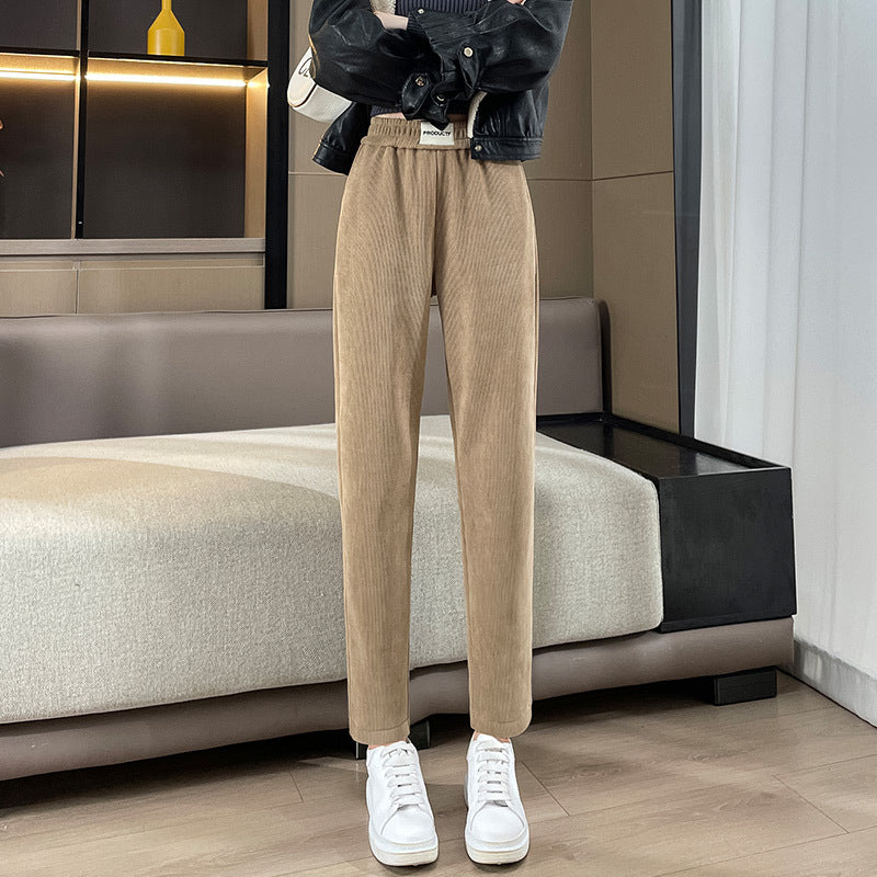 Damen-Cordhose, gefüttert, Karottenschnitt, schmaler Beinabschluss