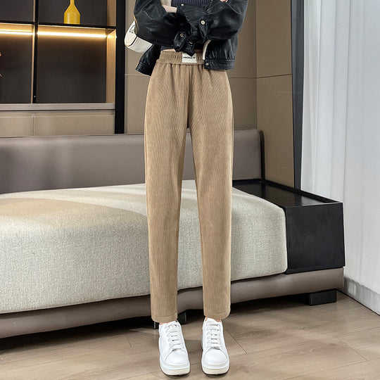 Damen-Cordhose, gefüttert, Karottenschnitt, schmaler Beinabschluss