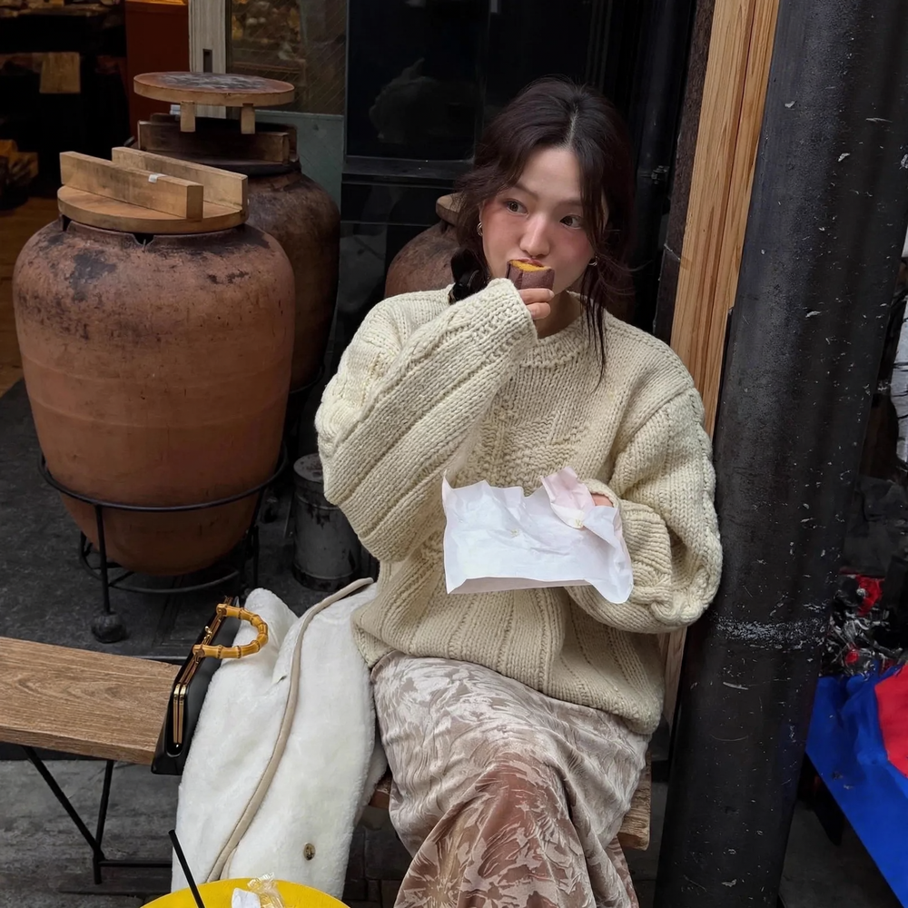 Koreanischer Strickpullover mit Schneeflockenmuster