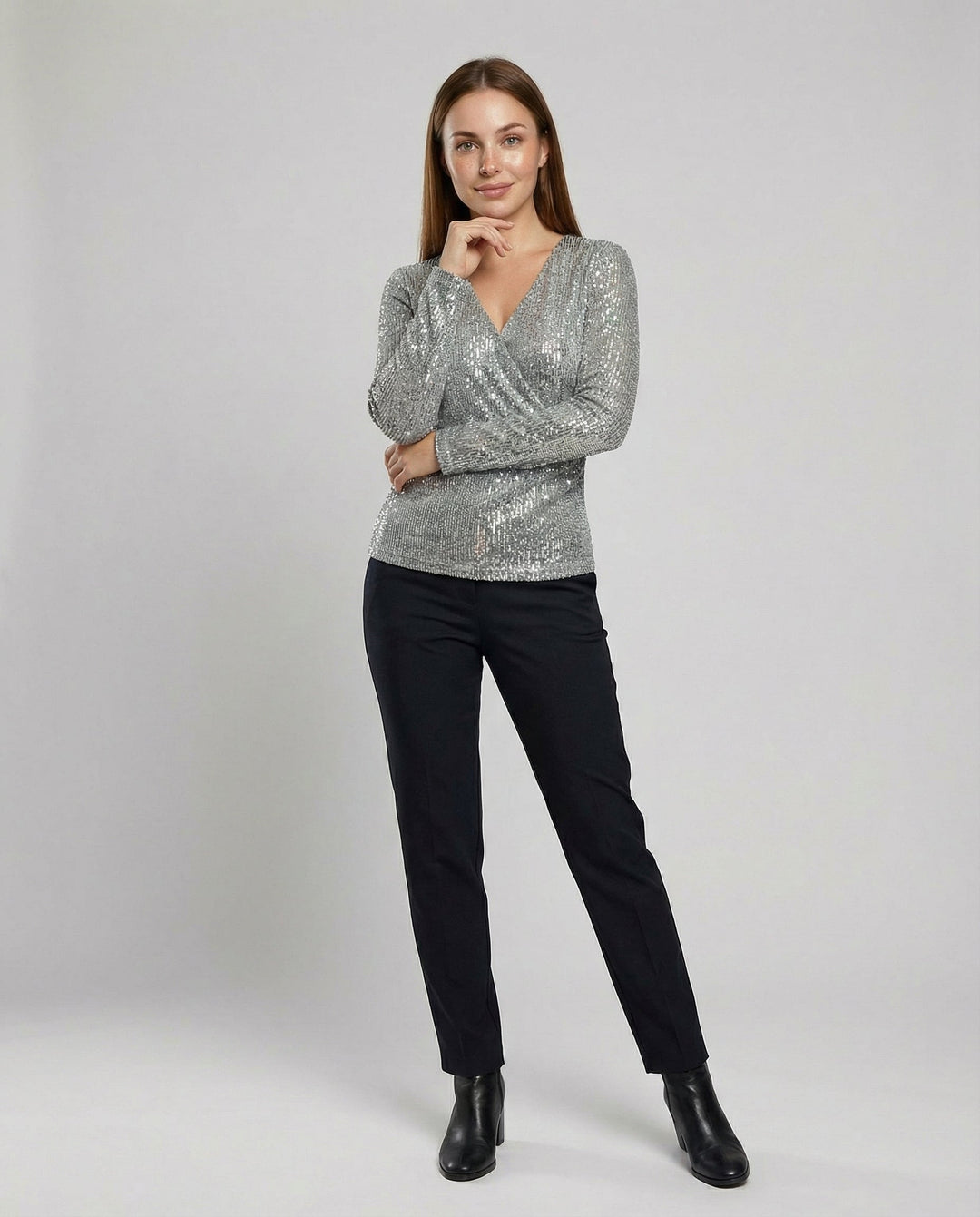 Glänzender V Ausschnitt Pullover