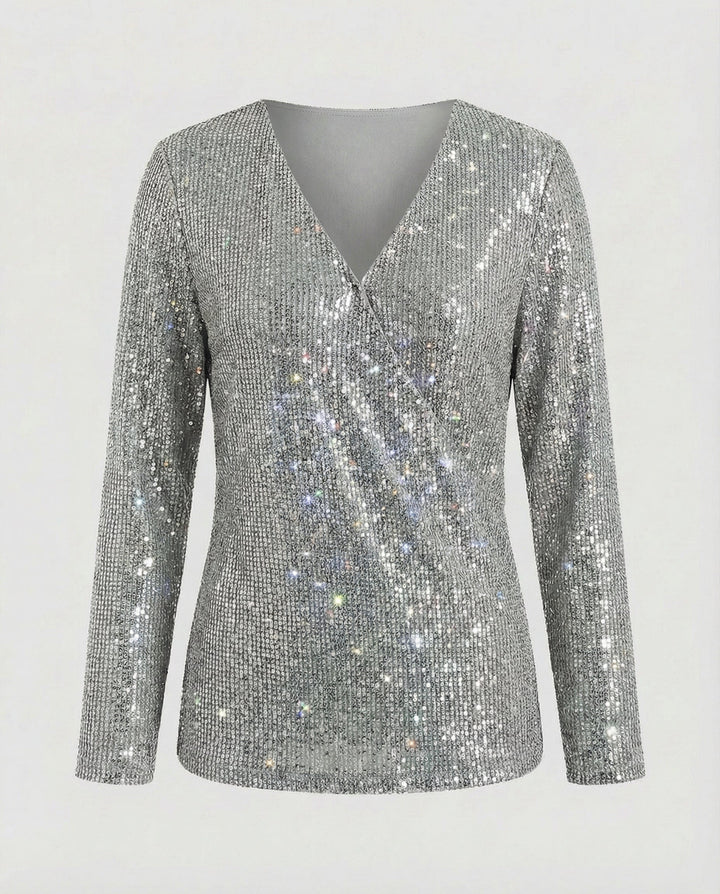 Glänzender V Ausschnitt Pullover