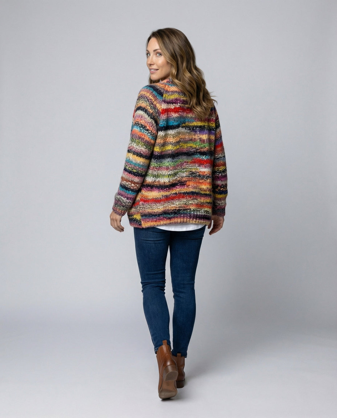 Bunte Gestreifte Damenstrickjacke