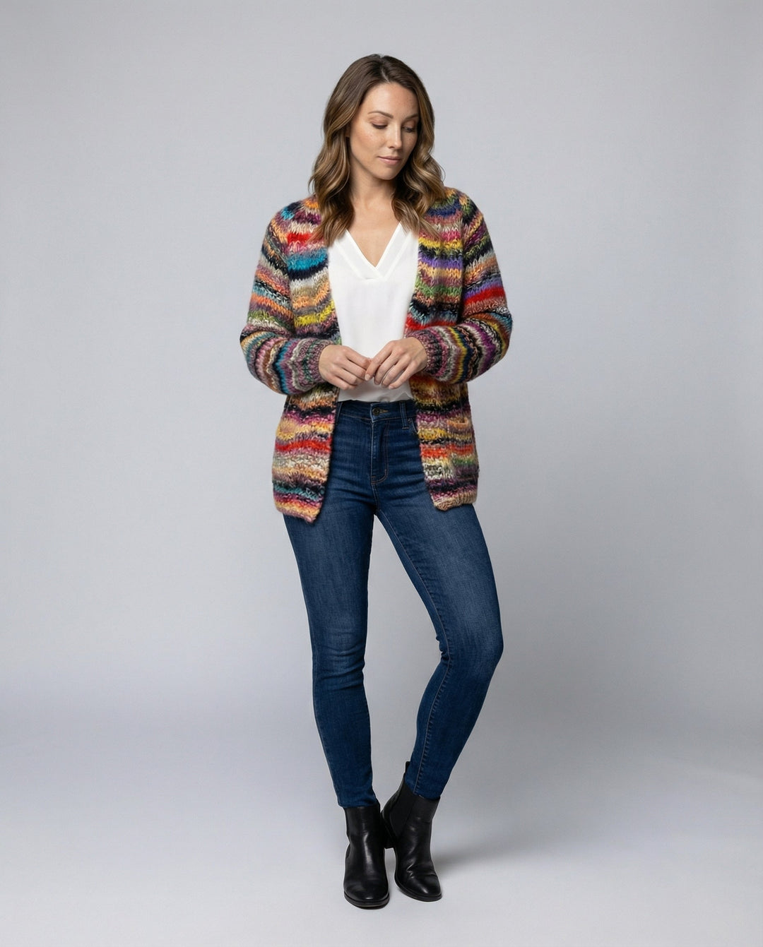 Bunte Gestreifte Damenstrickjacke