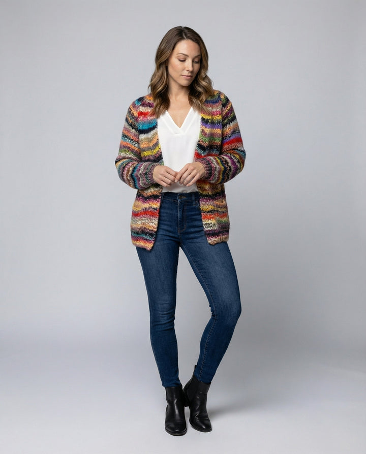 Bunte Gestreifte Damenstrickjacke