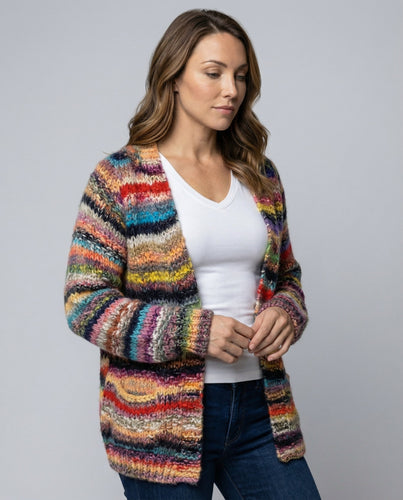 Bunte Gestreifte Damenstrickjacke