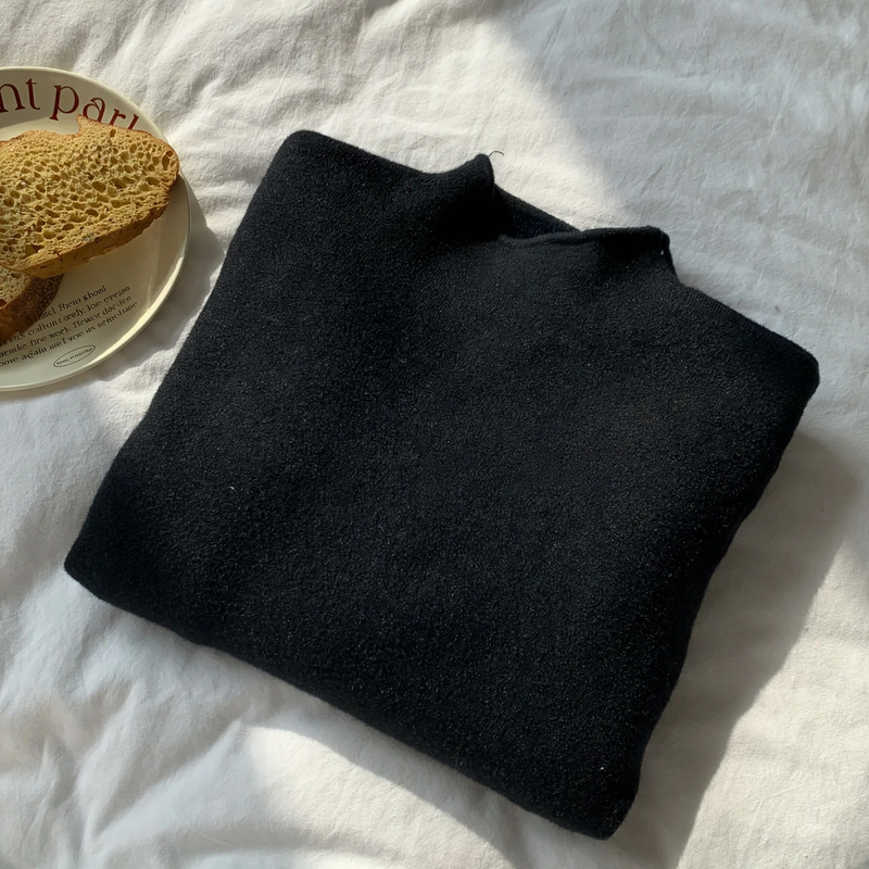 Schlichter Damen-Pullover mit Stehkragen, gefüttert
