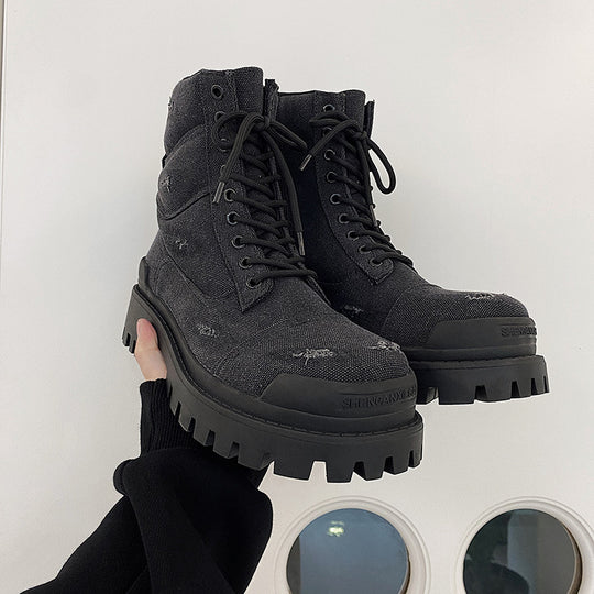 Gefütterte Herren-Canvas-Stiefel im Vintage-Look