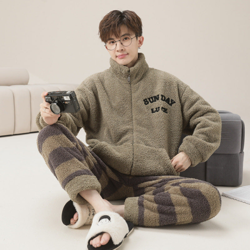 Herren-Pyjama-Set, Flanell mit Reißverschluss, warm