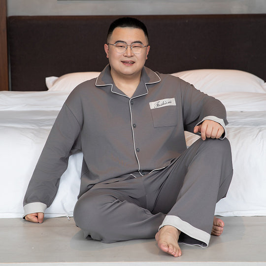 Herren-Pyjama-Set, Baumwolle, mit Revers, große Größen