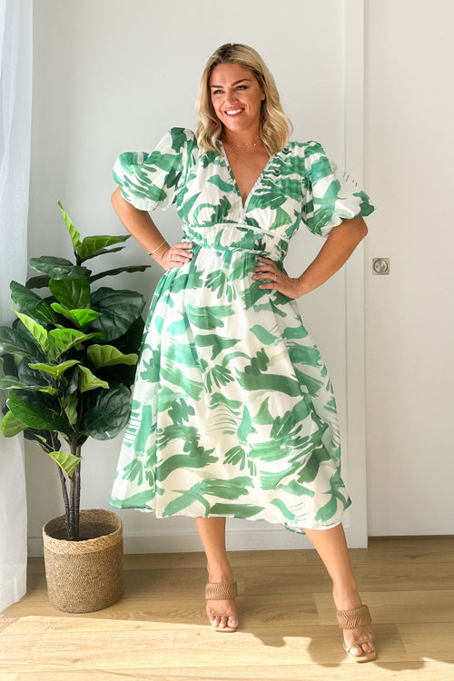 Real Love Print Puffärmel Maxi Kleid