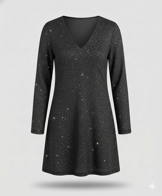 Damen Pailletten Kleid Langarm