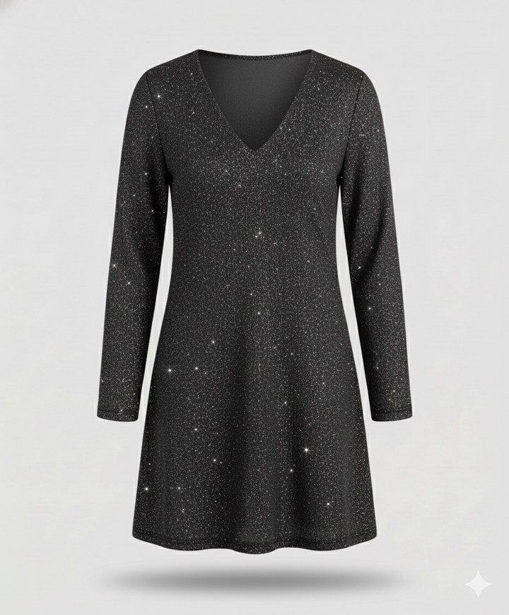 Damen Pailletten Kleid Langarm