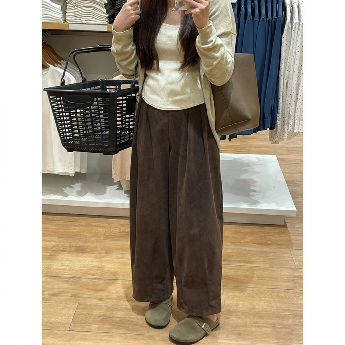 Damen-Cordhose, große Größen, gefüttert, weit geschnitten