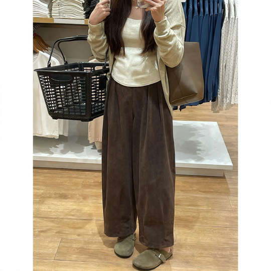 Damen-Cordhose, große Größen, gefüttert, weit geschnitten