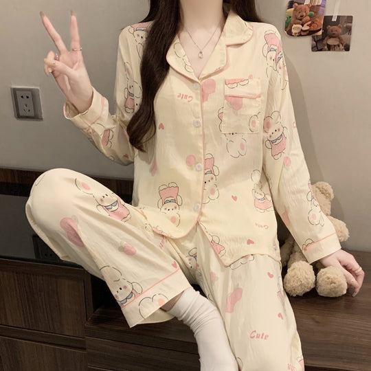 Damen-Schlafanzug aus weicher Baumwolle, langärmelig