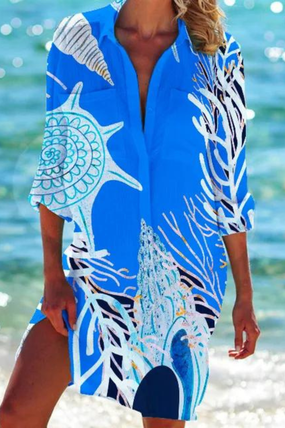 Nord Taschen - Lange Strandbluse mit Meeresmotiv