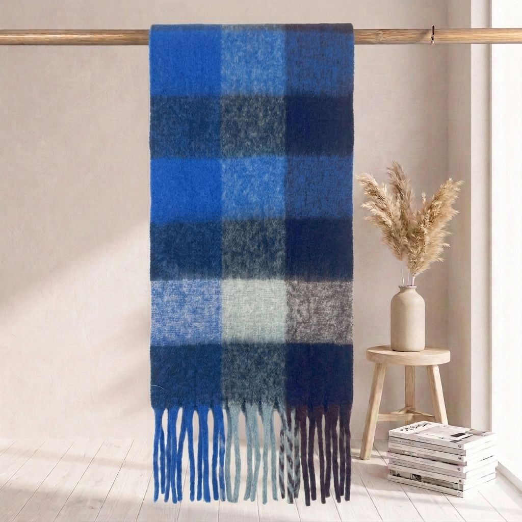 Karierter Schal in Mohair-Optik, warm für Herbst und Winter