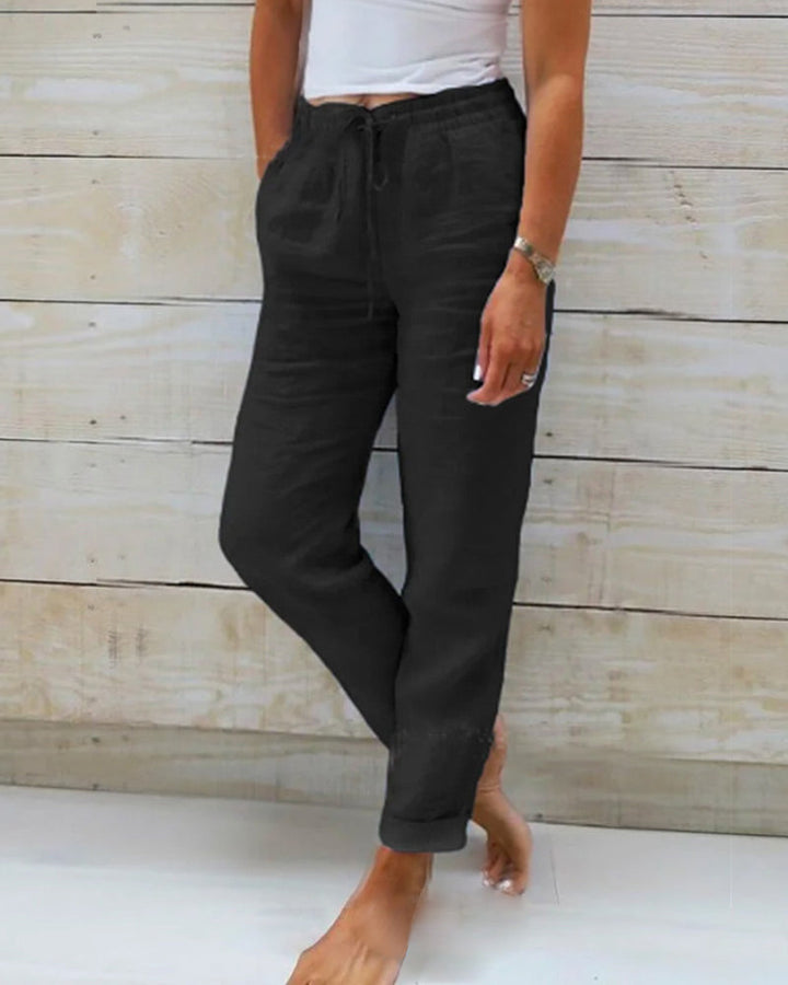 Nord Taschen | Damen Leinenhose mit Baumwollanteil und Elastischem Bund