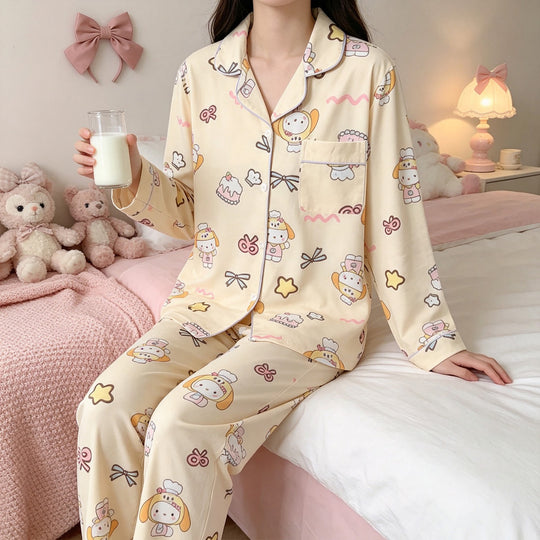 Damen-Pyjama-Set, Langarm, Herz-Muster, Freizeit-Stil