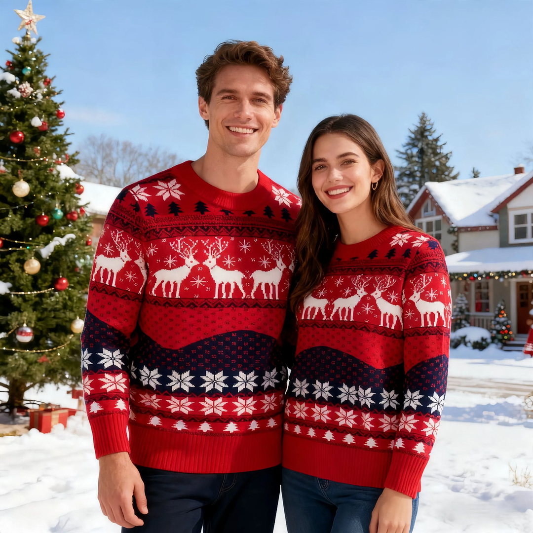 Weihnachtspullover mit Rentier-Jacquardmuster