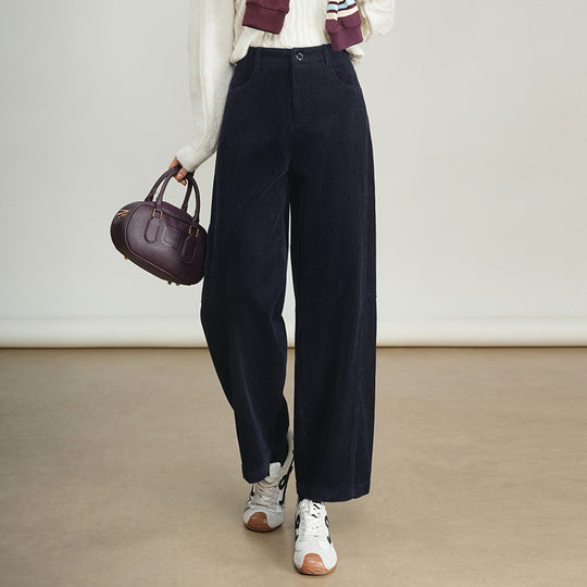 Damen-Cordhose mit hohem Bund, gerade geschnitten