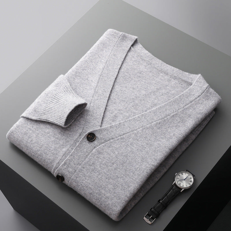 Herren-Strickjacke mit V-Ausschnitt, Wolle