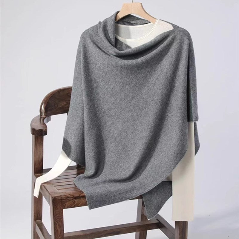 Großer Merinowolle-Poncho, einfarbig