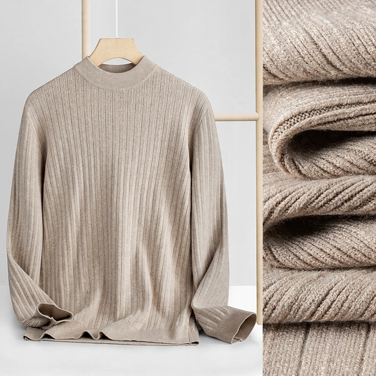 Herren-Strickpullover aus Wolle und Lyocell, Stehkragen