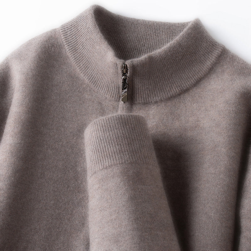 Herren-Wollpullover, 100% Wolle, Reißverschluss, Stehkragen