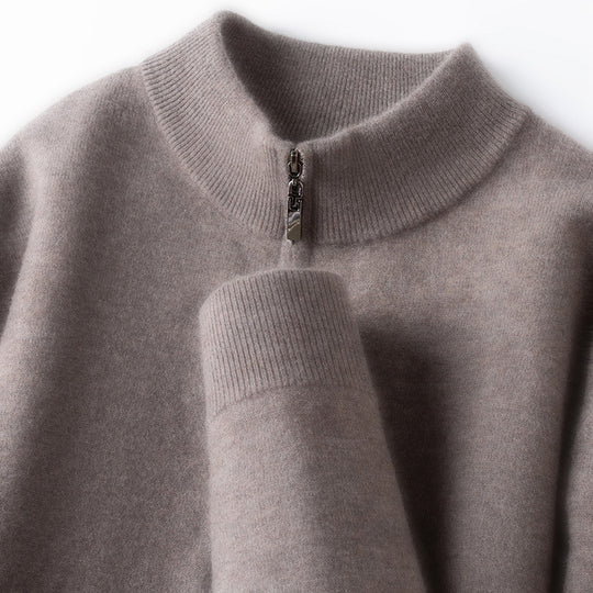 Herren-Wollpullover, 100% Wolle, Reißverschluss, Stehkragen