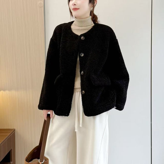Gefütterte Lammfleece-Jacke im eleganten Stil
