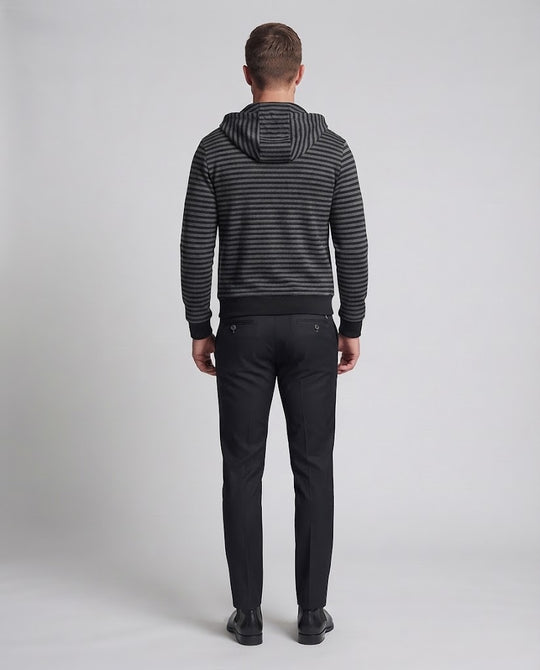 Herren Gestreifte Kapuzen-Sweatjacke im Military-Style mit Doppelknopfreihe und Frontreißverschluss Nord Taschen