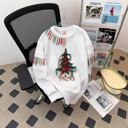 HandgefertiNord Taschenr Strickpullover mit Weihnachtsbaum-Motiv