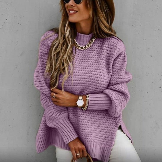 Lockerer Damen-Strickpullover mit Zopfmuster