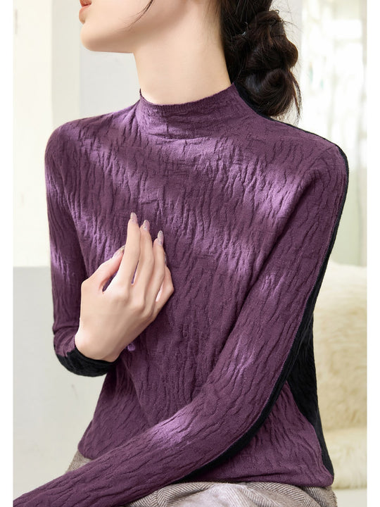 Damen-Strickpullover mit Struktur, Stehkragen, wendbar